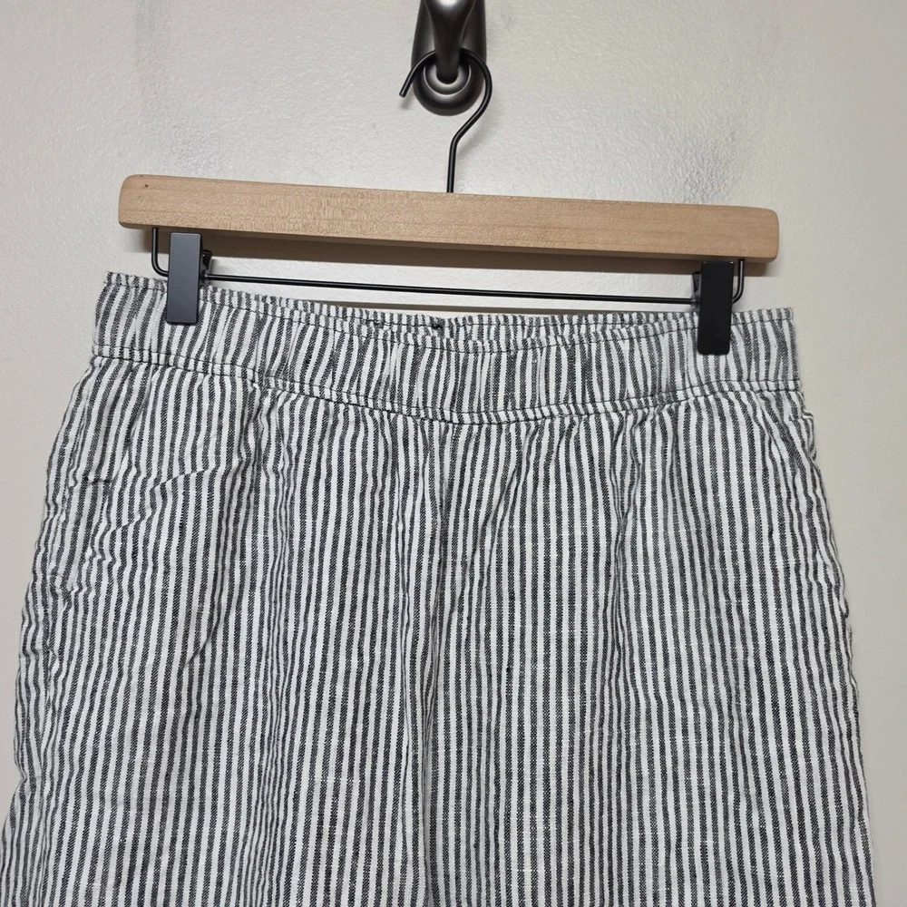 Reformation Ava Cropped Wide Leg Pants 100% Linen Striped Black White Medium